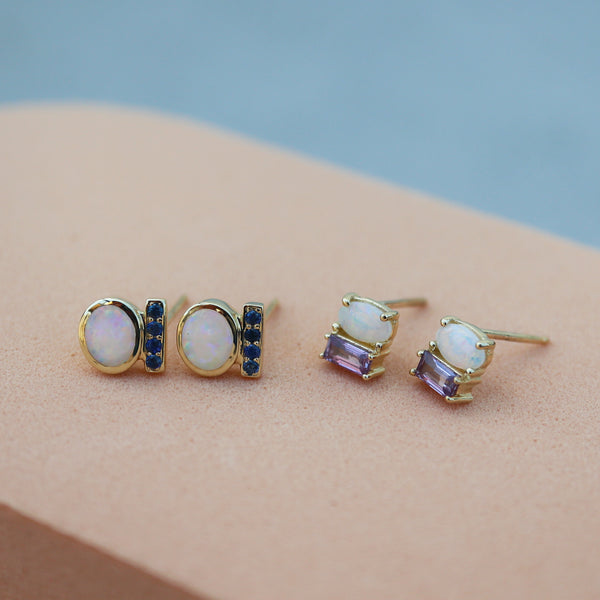 Inflection Opal Sapphire Earrings - Rosedale Jewelry