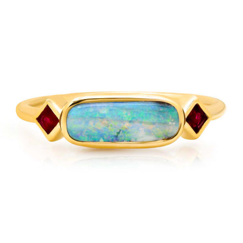 Amelia Opal and Ruby Ring - Rosedale Jewelry