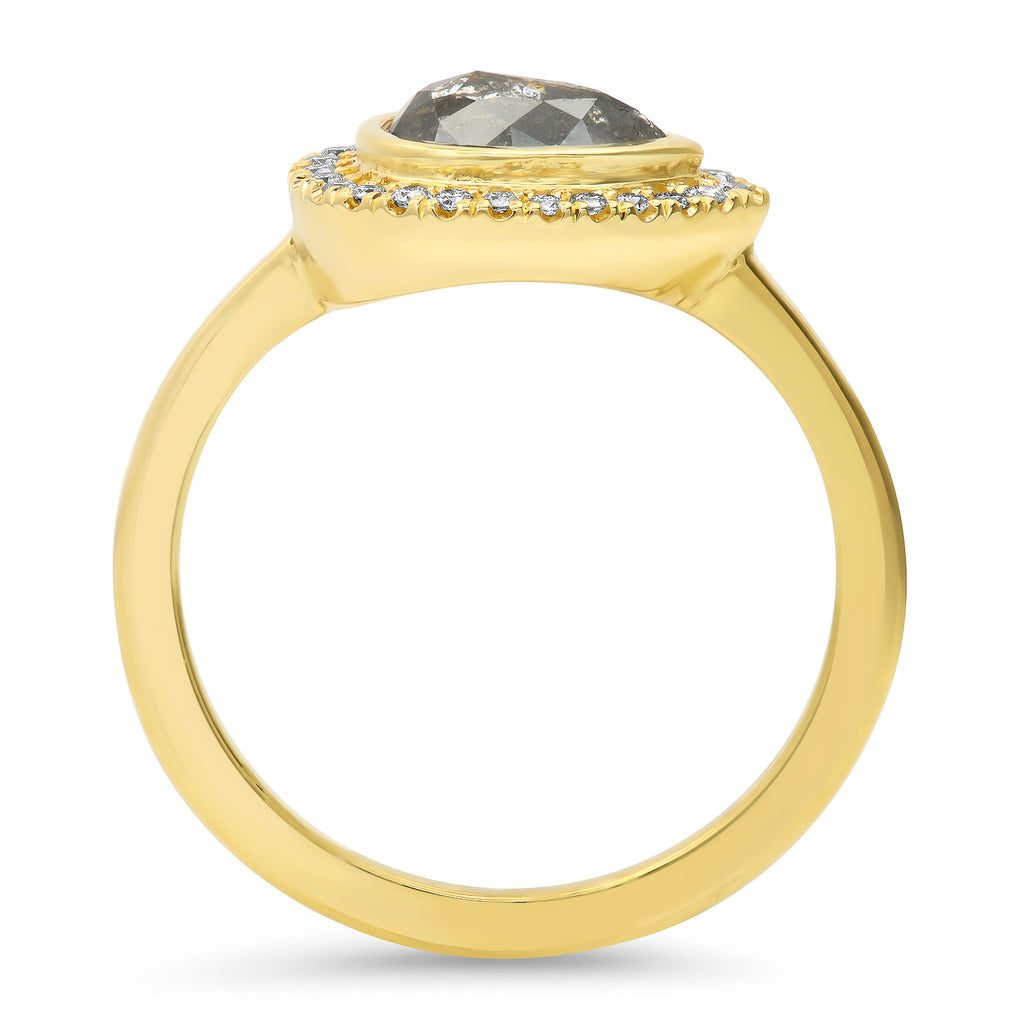 One-of-a-kind engagement ring with a salt and pepper diamond from Rosedale Jewelry.