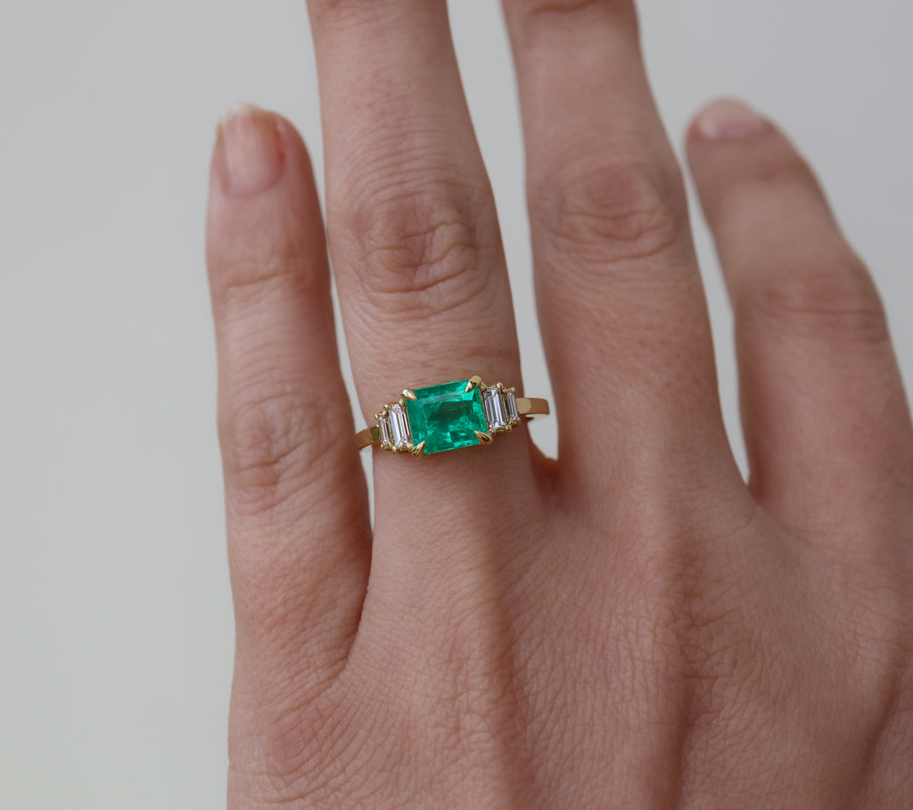 The Gemma Ring with an Emerald Cut Emerald - Rosedale Jewelry