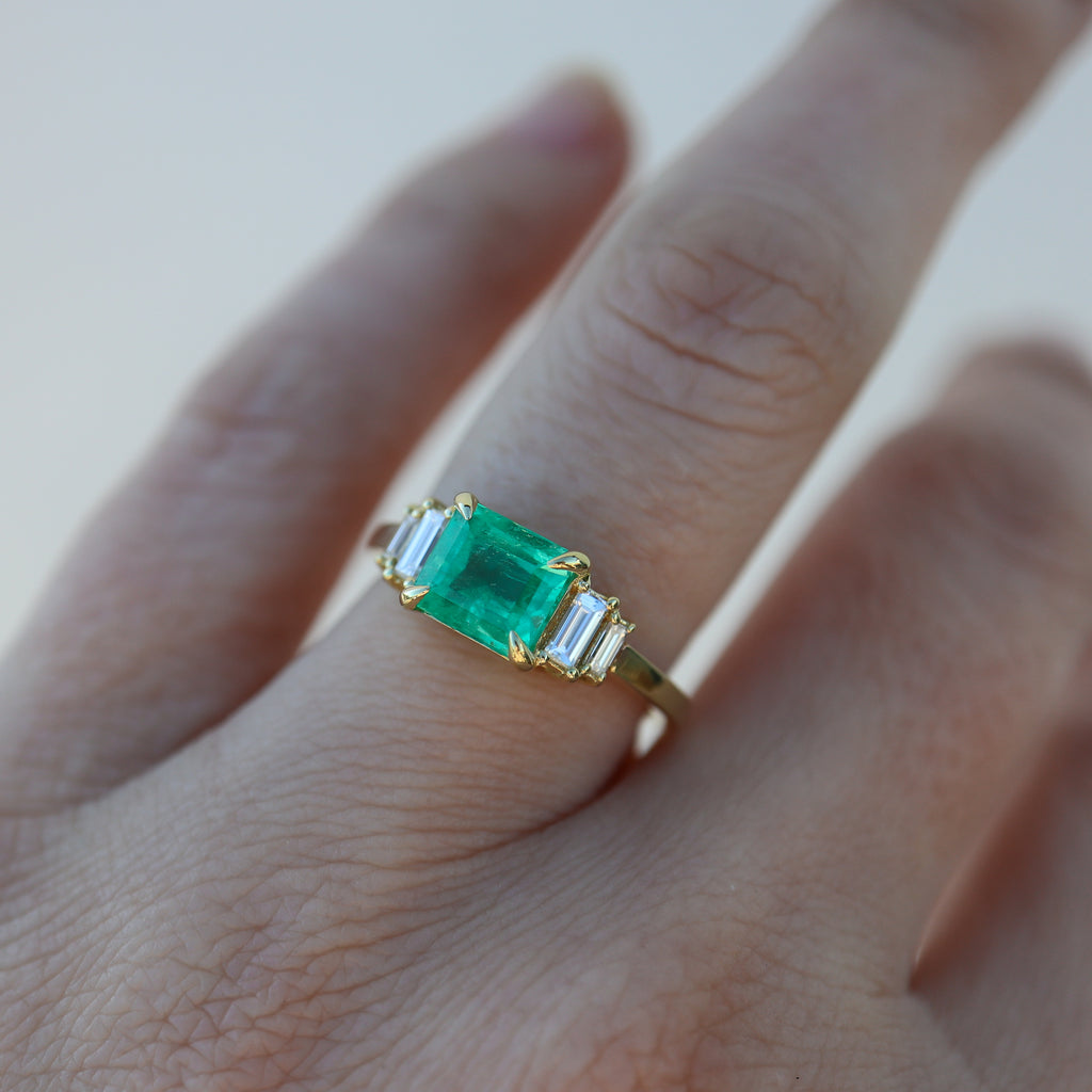 The Gemma Ring with an Emerald Cut Emerald - Rosedale Jewelry