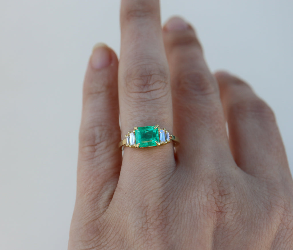 The Gemma Ring with an Emerald Cut Emerald - Rosedale Jewelry