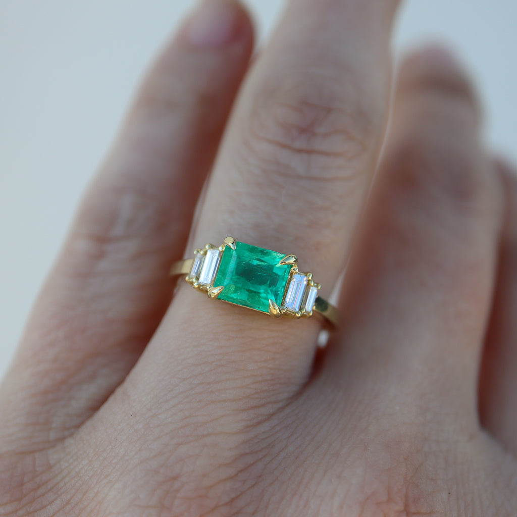 The Gemma Ring with an Emerald Cut Emerald - Rosedale Jewelry