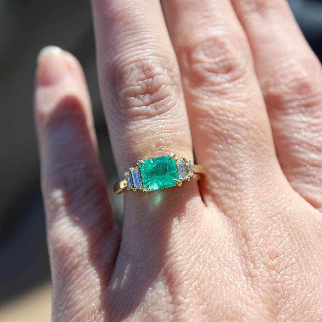 The Gemma Ring with an Emerald Cut Emerald - Rosedale Jewelry