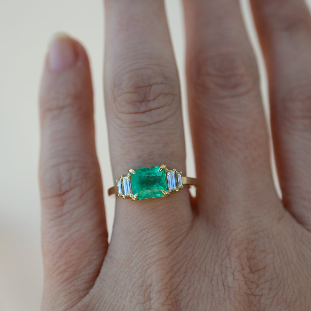 The Gemma Ring with an Emerald Cut Emerald - Rosedale Jewelry