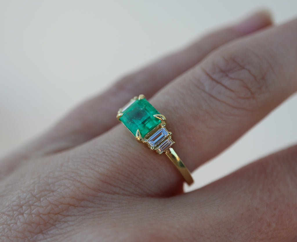 The Gemma Ring with an Emerald Cut Emerald - Rosedale Jewelry