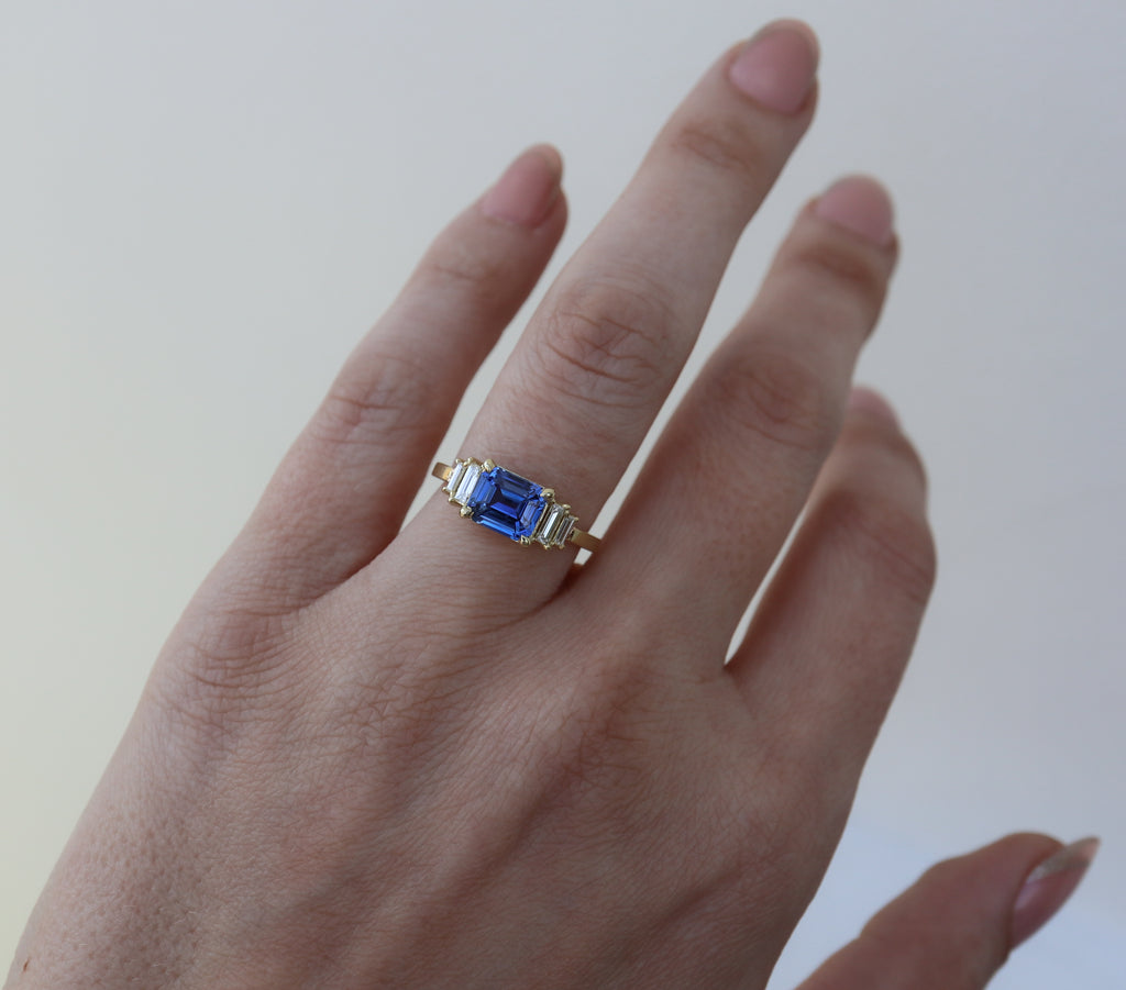 The Gemma Ring with an Emerald Cut Sapphire - Rosedale Jewelry