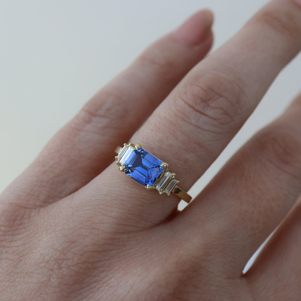 The Gemma Ring with an Emerald Cut Sapphire - Rosedale Jewelry