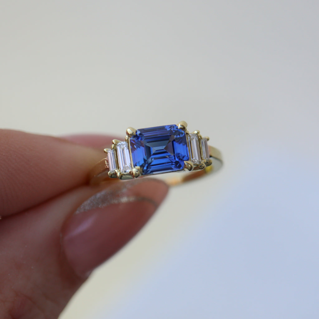 The Gemma Ring with an Emerald Cut Sapphire - Rosedale Jewelry