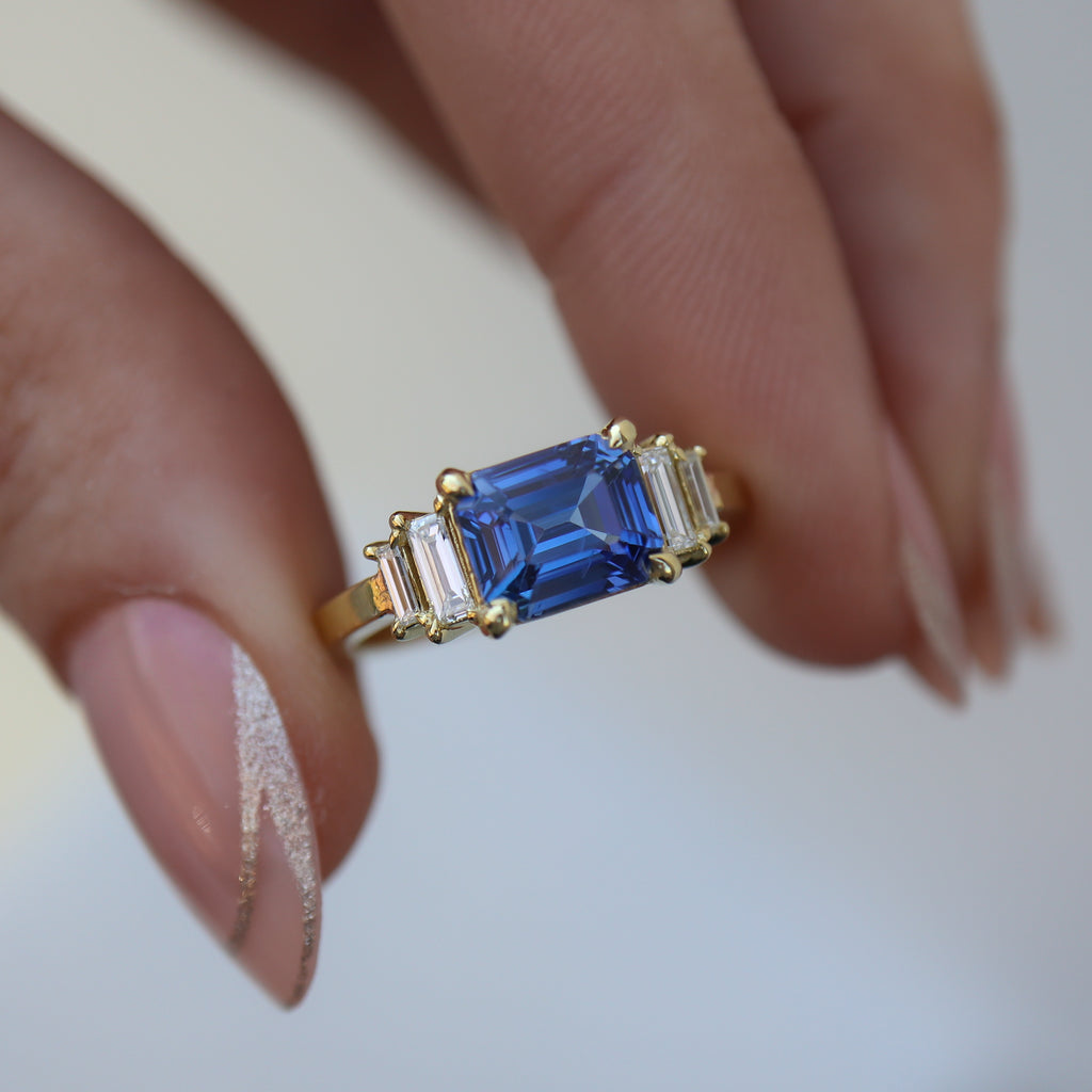 The Gemma Ring with an Emerald Cut Sapphire - Rosedale Jewelry